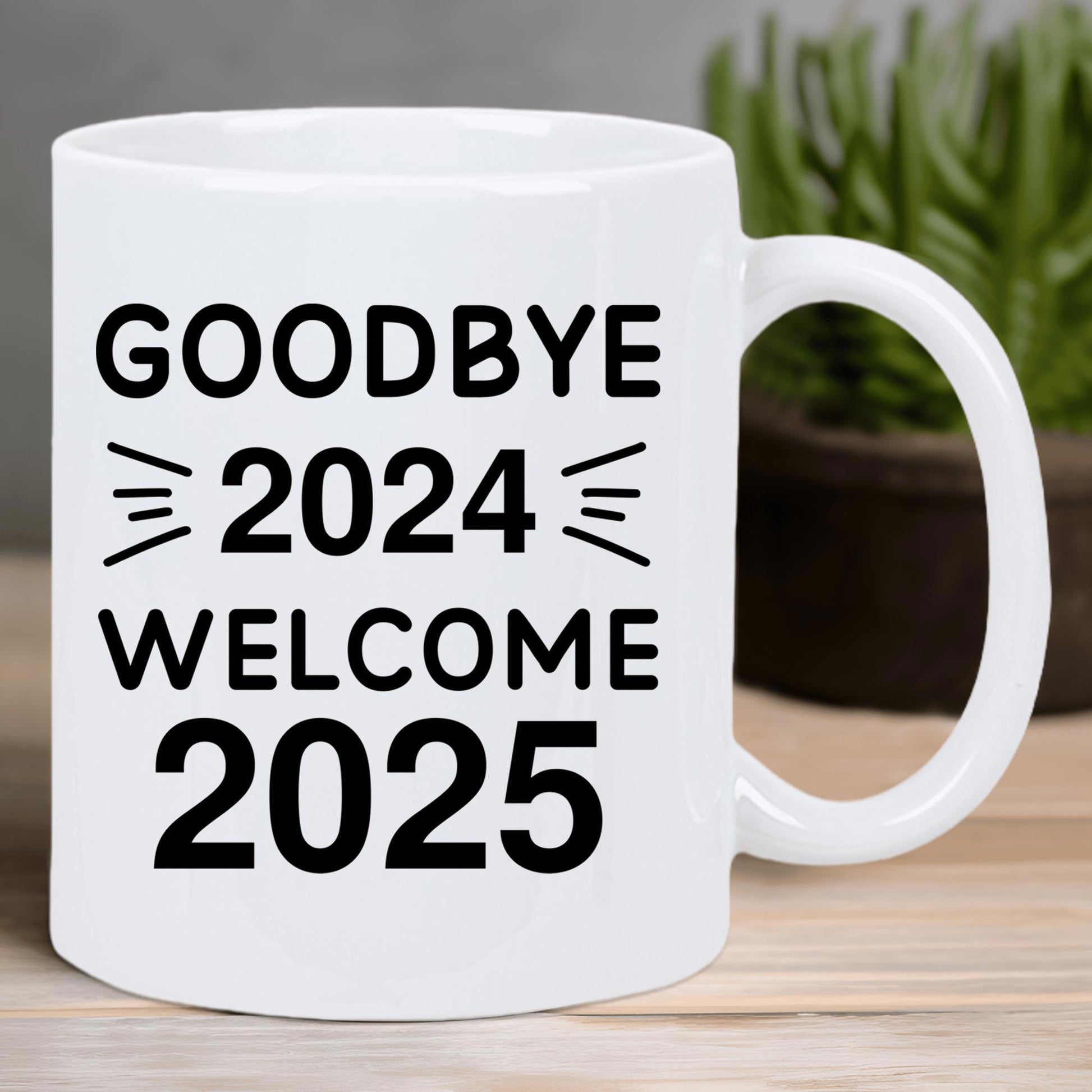 Tailorly White Ceramic 11 oz Mug - Goodbye 2024 Welcome 2025 Minimalist Black Typography Printed On A Smooth