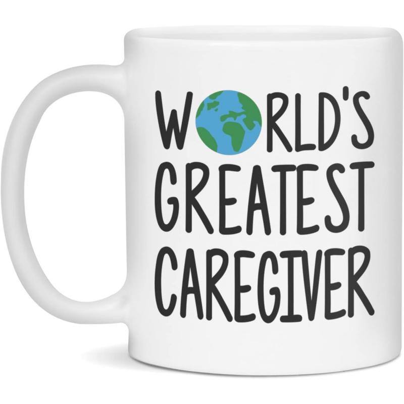Tailorly White Ceramic 11 oz Mug - Worlds Greatest Caregiver Small Blue And Green Earth Illustrating A Universal Appreciation Theme Globe