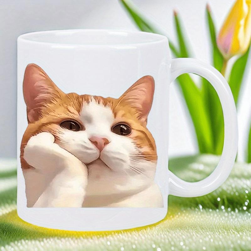 Tailorly White Ceramic 11 oz Mug - Adorable Ginger And White Feline Resting Its Head On A Puffy White Paw Cat