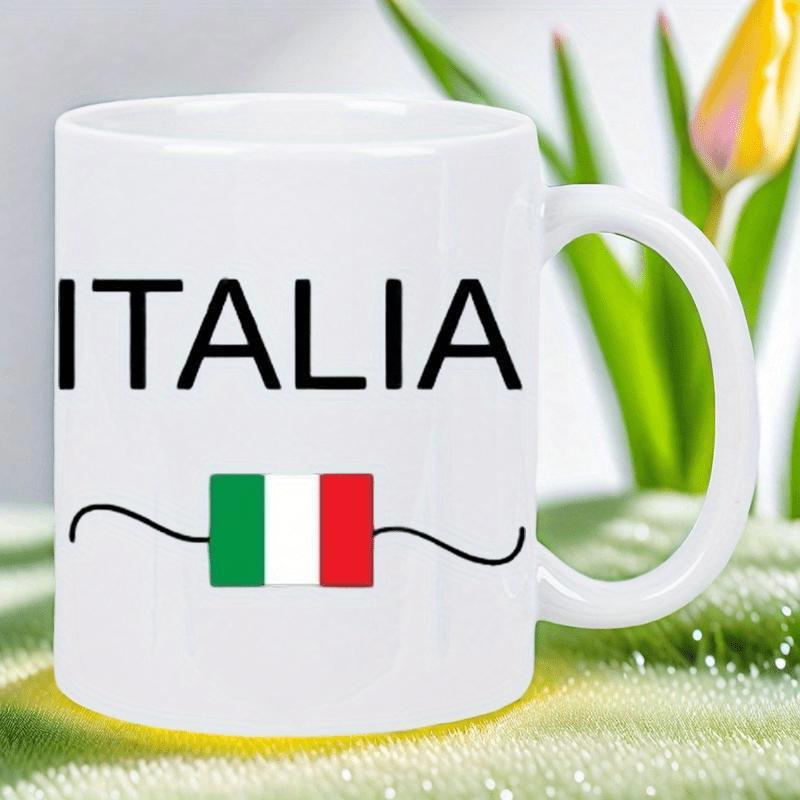 Tailorly White Ceramic 11 oz Mug - Italia Minimalist National Flag Design With Wavy Lines On Pure White Surface Mug