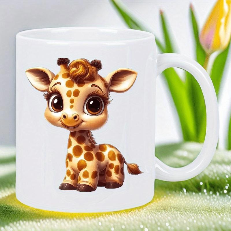 Tailorly White Ceramic 11 oz Mug - Adorable Small Baby Character With Big Innocent Eyes And Brown Spotted Fur Giraffe
