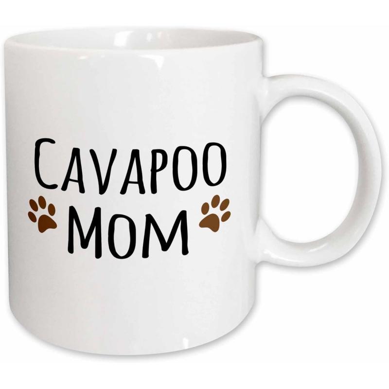 Tailorly White Ceramic 11 oz Mug - Cavapoo Mom Minimalist Style Brown Paws Flanking Playful Handwritten Text Themed Paw
