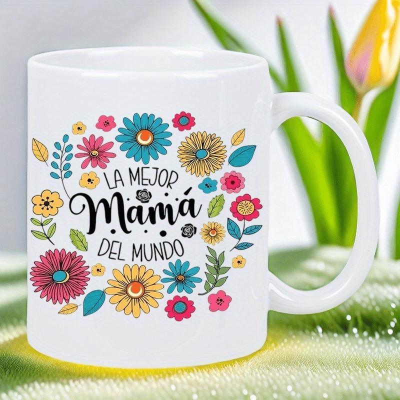 Tailorly White Ceramic 11 oz Mug - Vibrant Colorful Flowers With Delicate Leaves Arranged In A Circular Pattern Flower