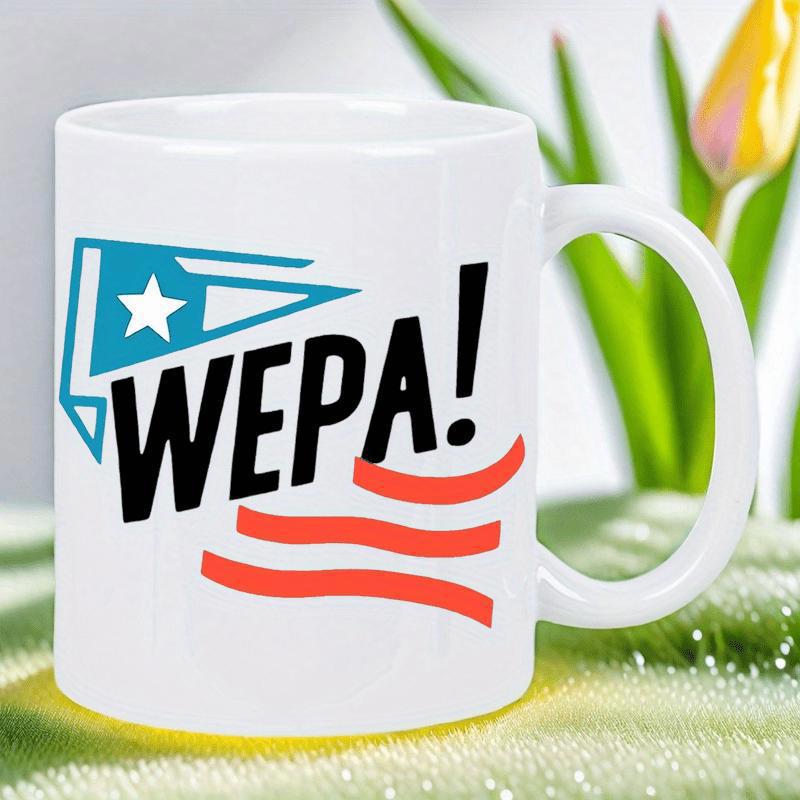 Tailorly White Ceramic 11 oz Mug - Wepa Patriotic Blue Triangle With White Star And Red Wavy Stripes Mug
