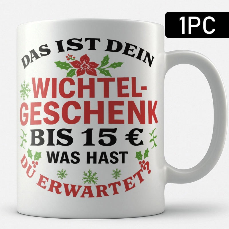 Tailorly White Ceramic 11 oz Mug - Festive Holiday Pattern With Green Holly Leaves And Red Floral Elements Mug