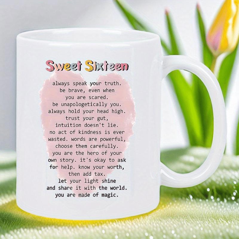 Tailorly White Ceramic 11 oz Mug - Sweet Sixteen Soft Pink Watercolor Heart With Inspiring Hand Written Empowering Script Mug
