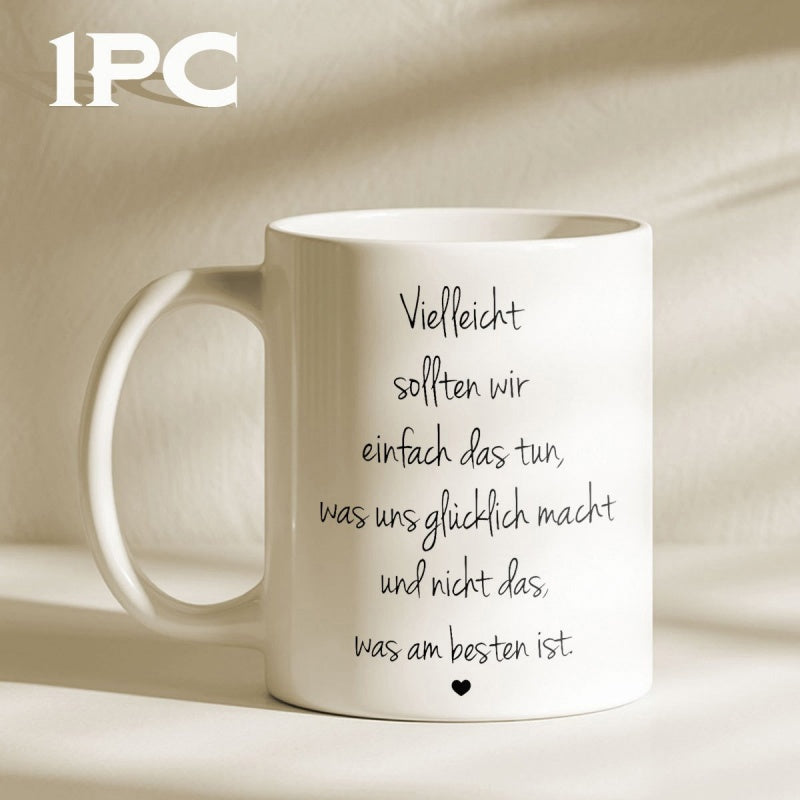 Tailorly White Ceramic 11 oz Mug - Minimalist White Ceramic Vessel With Elegant Script And Small Heart Mug