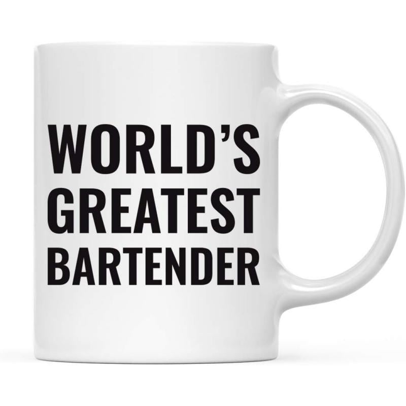 Tailorly White Ceramic 11 oz Mug - Worlds Greatest Bartender Minimalist Featuring Bold Black Block Lettering Print Mug