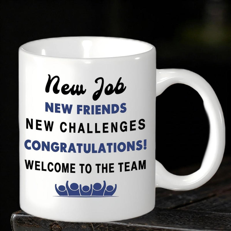 Tailorly White Ceramic 11 oz Mug - New Job New Friends New Challenges Congratulations Welcome To The Team Minimalist Featuring Celebratory Blue Human Silhouette
