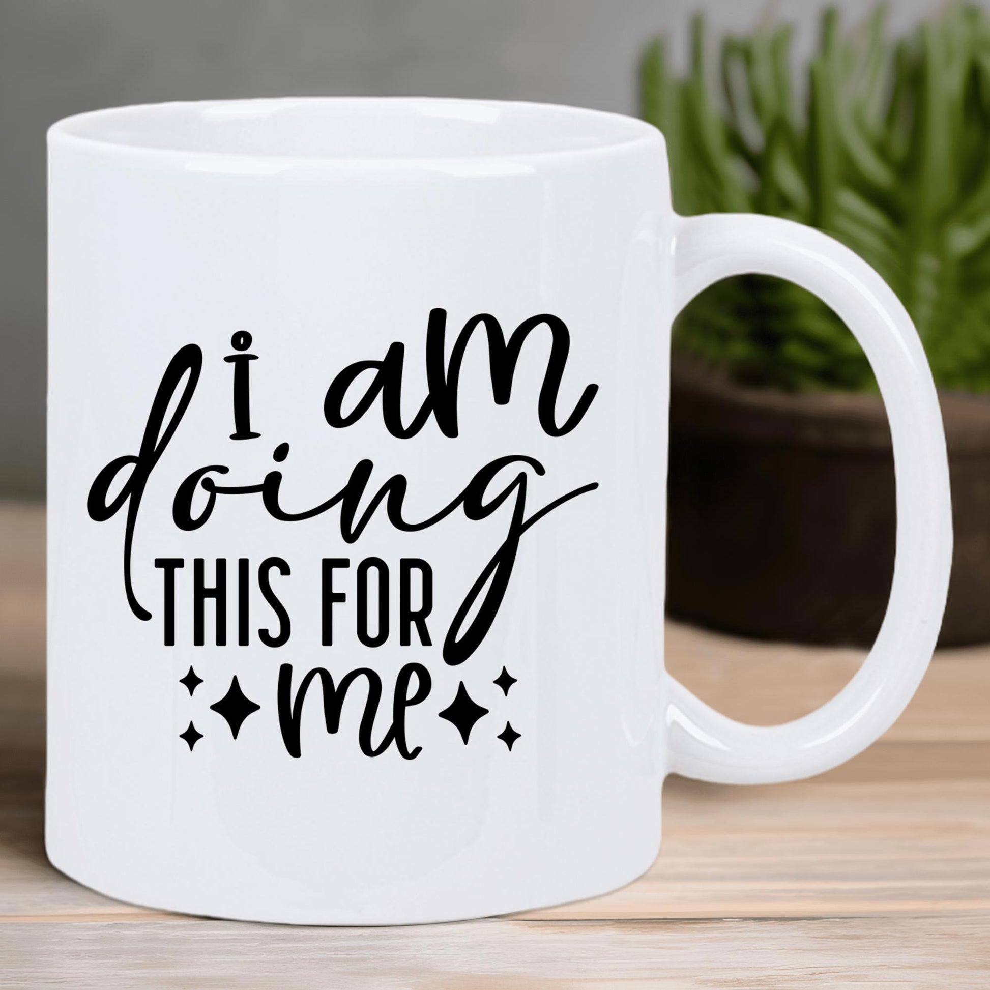 Tailorly White Ceramic 11 oz Mug - I Am Doing This For Me Minimalist Featuring Elegant Black Script And Decorative Sparkles Mug