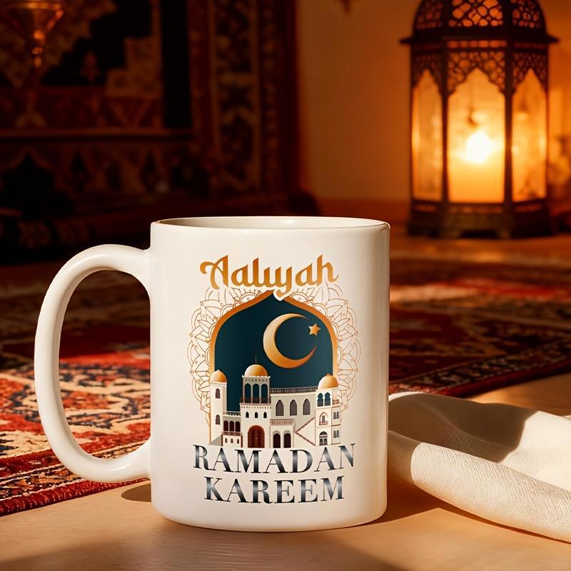Tailorly White Ceramic 11 oz Mug - Aaliyah Ramadan Kareem Elegant Golden Palace Architecture Under A Shining Crescent Moon Mosque