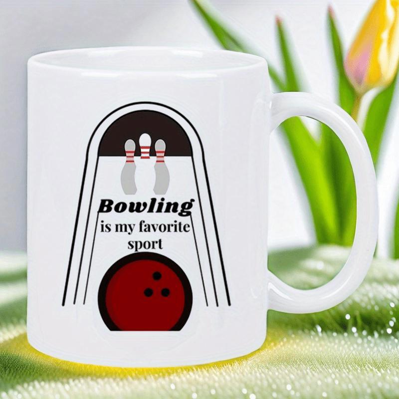 Tailorly White Ceramic 11 oz Mug - Bowling Is My Favorite Sport Red Vibrant Ball Under Three Iconic White Bowling Pins Bowling Ball