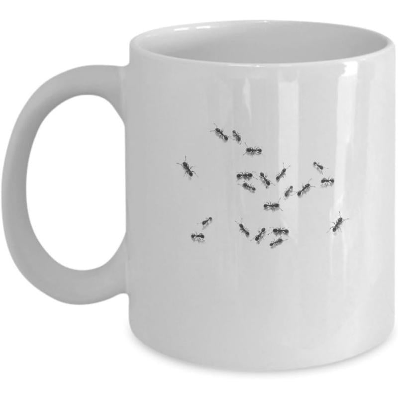 Tailorly White Ceramic 11 oz Mug - Small Realistic Black Ants Crawling In A Group Across White Background Ant