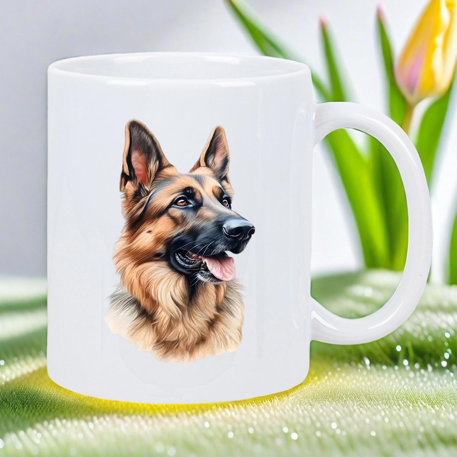 Tailorly White Ceramic 11 oz Mug - Majestic Realistic Portrait Of A Loyal Dog With Alert Pointy Ears German Shepherd