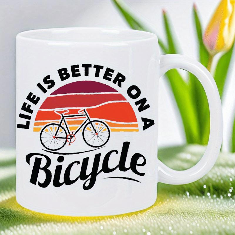 Tailorly White Ceramic 11 oz Mug - Life Is Better On A Bicycle Vintage Style Retro Sunset Stripes With A Classic Road Frame Silhouette Bicycle