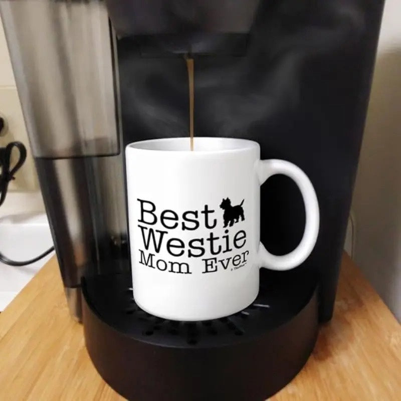Tailorly White Ceramic 11 oz Mug - Best Westie Mom Ever Minimalist Black Silhouette Of A Small Terrier Dog Standing Proudly Dog