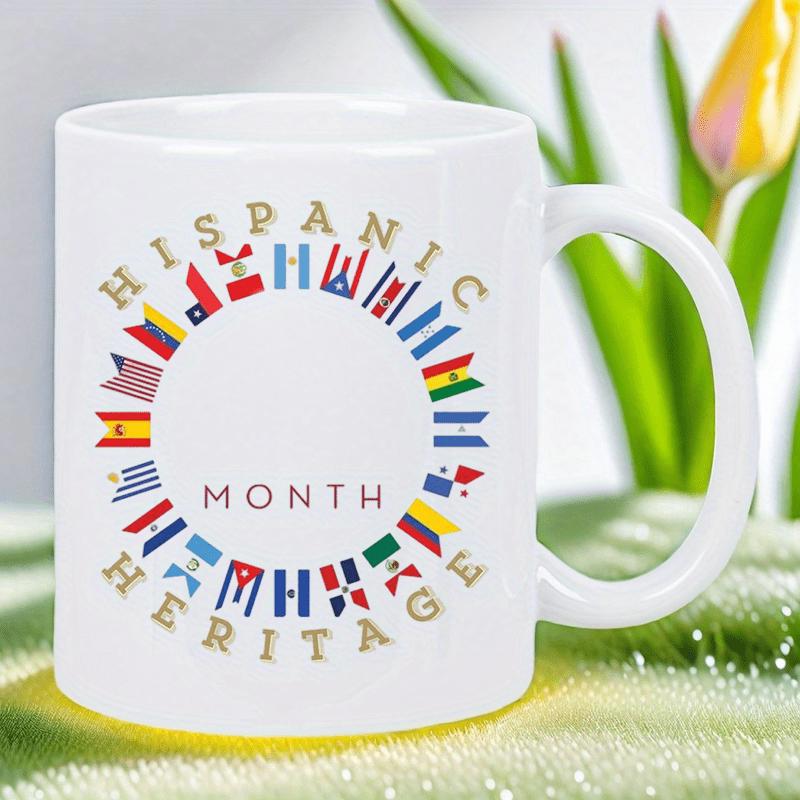 Tailorly White Ceramic 11 oz Mug - Hispanic Heritage Month Vibrant National Flags Arranged In A Circular Pattern Celebrating Cultural Diversity Wreath