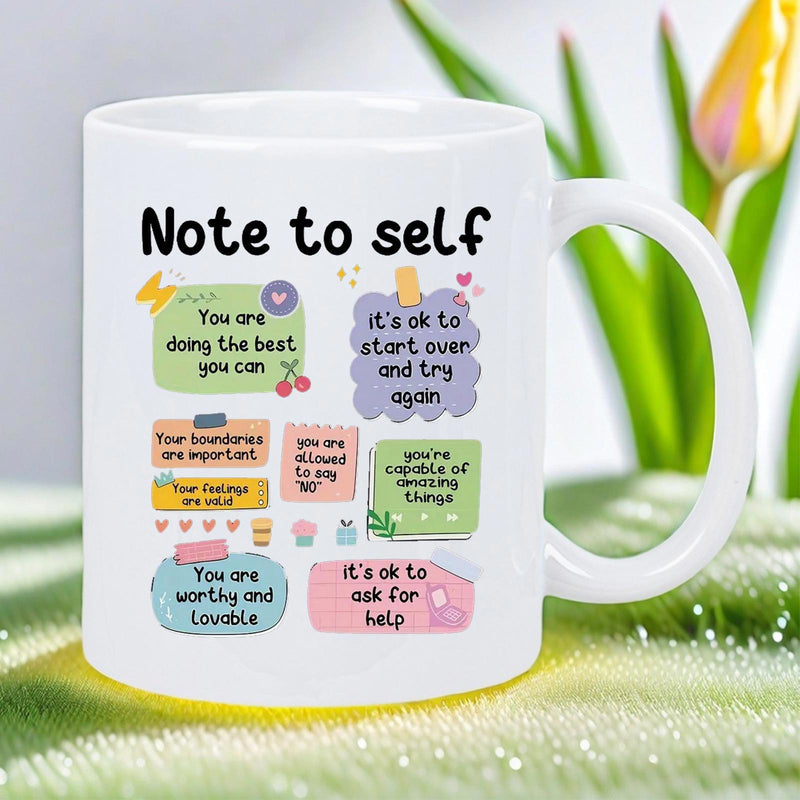 Tailorly White Ceramic 11 oz Mug - Note To Self Colorful Inspirational Sticky Notes With Hearts And Positive Messages Note