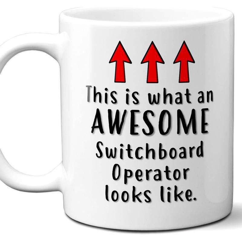 Tailorly White Ceramic 11 oz Mug - This Is What An Awesome Switchboard Operator Looks Like Three Simple Red Arrows Pointing Up On Minimal Surface Mug