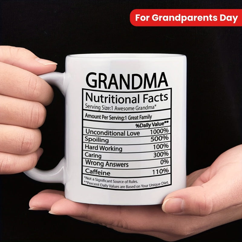 Tailorly White Ceramic 11 oz Mug - Grandma Nutritional Facts Minimalist Black Text Table Featuring Humorous Daily Percentages Label