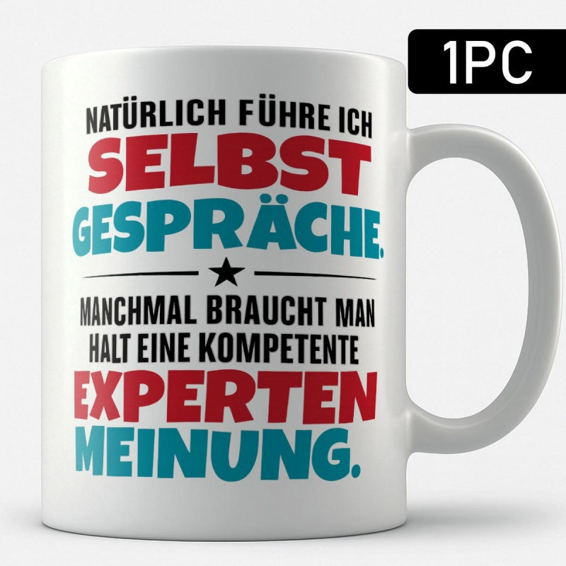 Tailorly White Ceramic 11 oz Mug - Bold Sans Serif German Typography Featuring A Centered Minimalist Star Layout Quote