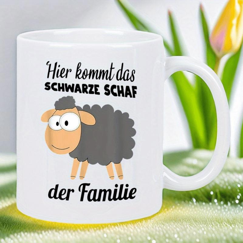 Tailorly White Ceramic 11 oz Mug - Whimsical Hand Drawn Cartoon Style Animal Standing On Green Grass Sheep