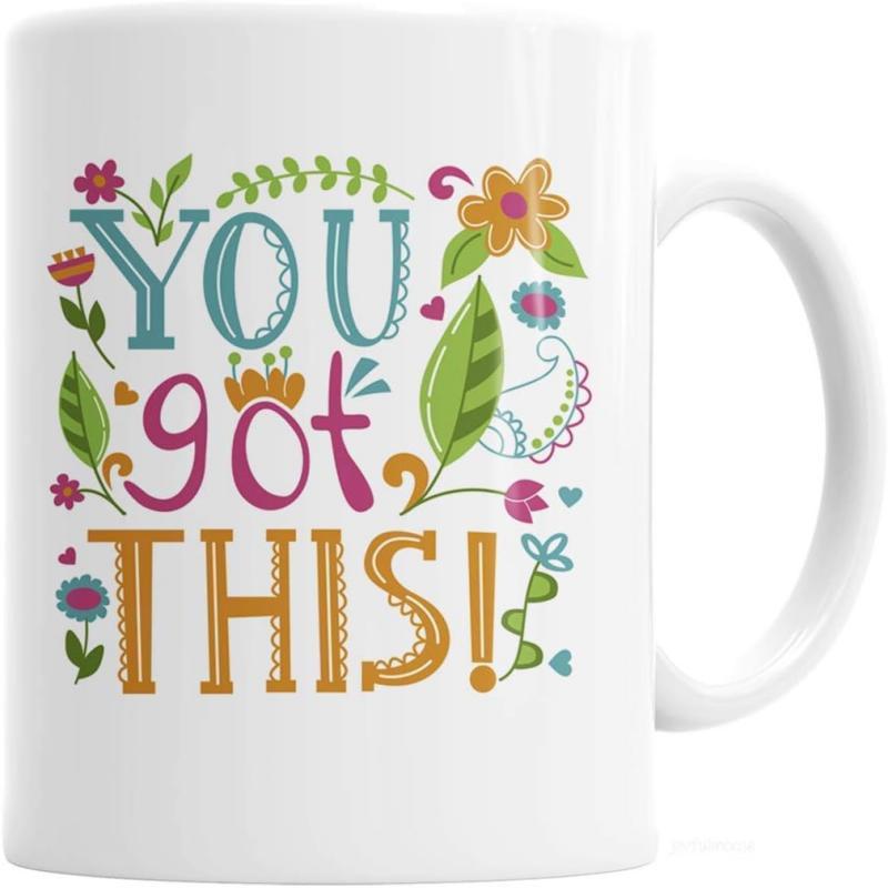 Tailorly White Ceramic 11 oz Mug - You Got This Vibrant Floral Elements With Decorative Leaves And Swirling Vines Mug