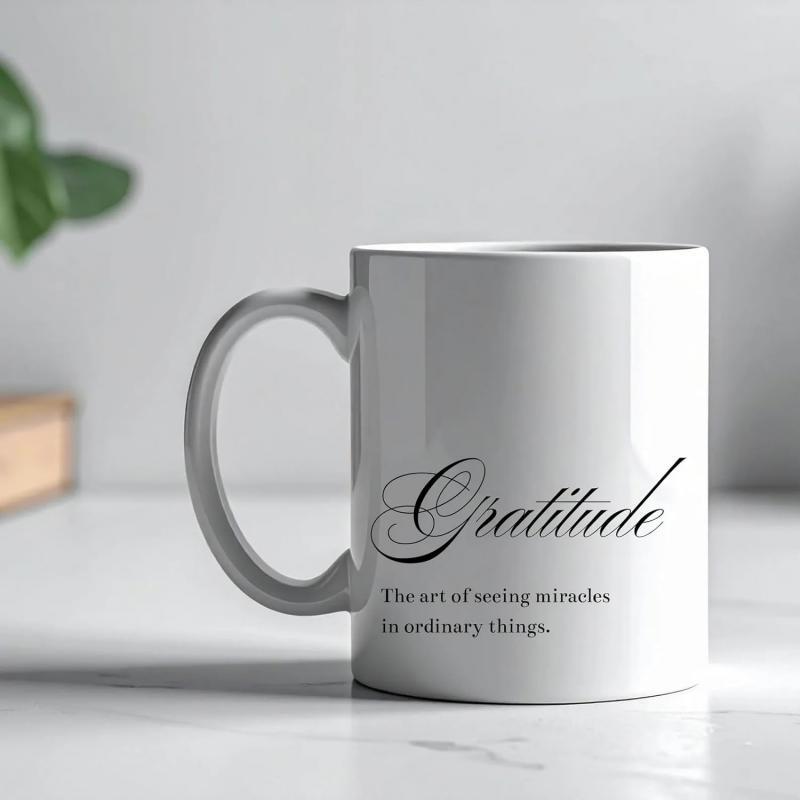 Tailorly White Ceramic 11 oz Mug - Gratitude The Art Of Seeing Miracles In Ordinary Things Elegant Minimalist Style Featuring Classic Script Lettering And