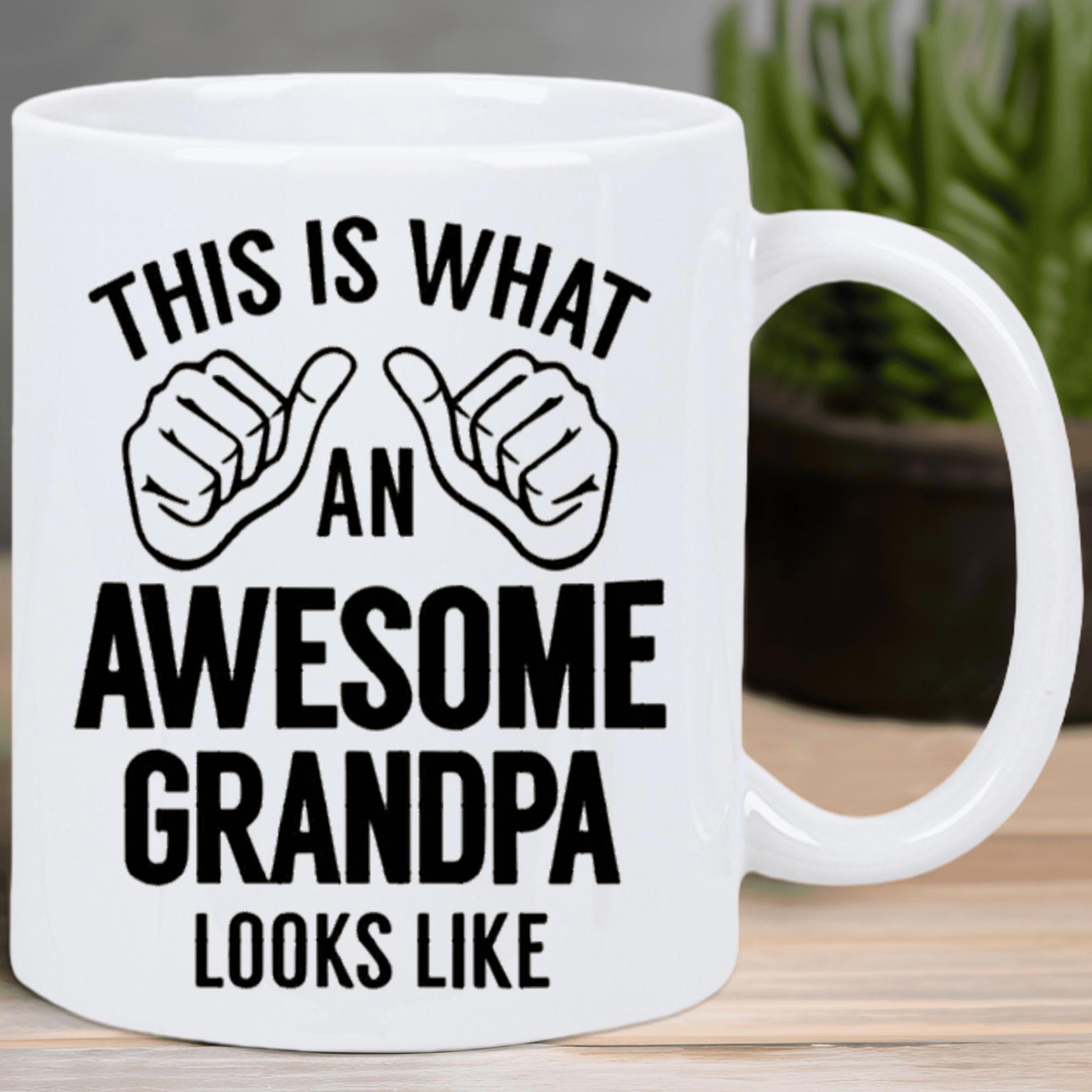 Tailorly White Ceramic 11 oz Mug - This Is What An Awesome Grandpa Looks Like Minimalist Black Line Art Showing Two Hands With Thumbs Pointing Inward Mug