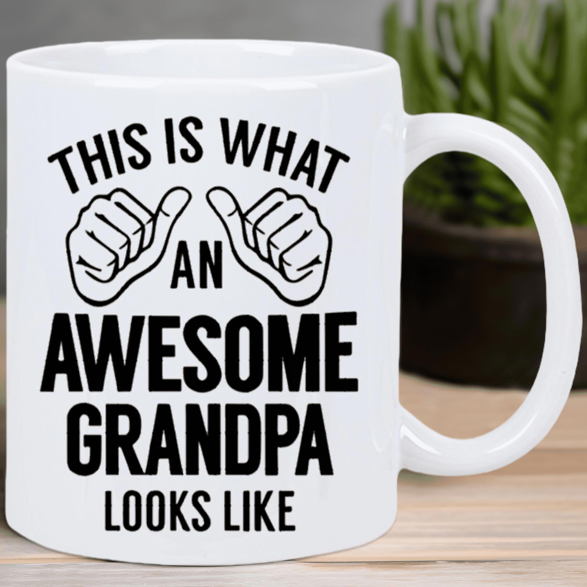 Tailorly White Ceramic 11 oz Mug - This Is What An Awesome Grandpa Looks Like Minimalist Black Line Art Showing Two Hands With Thumbs Pointing Inward Mug