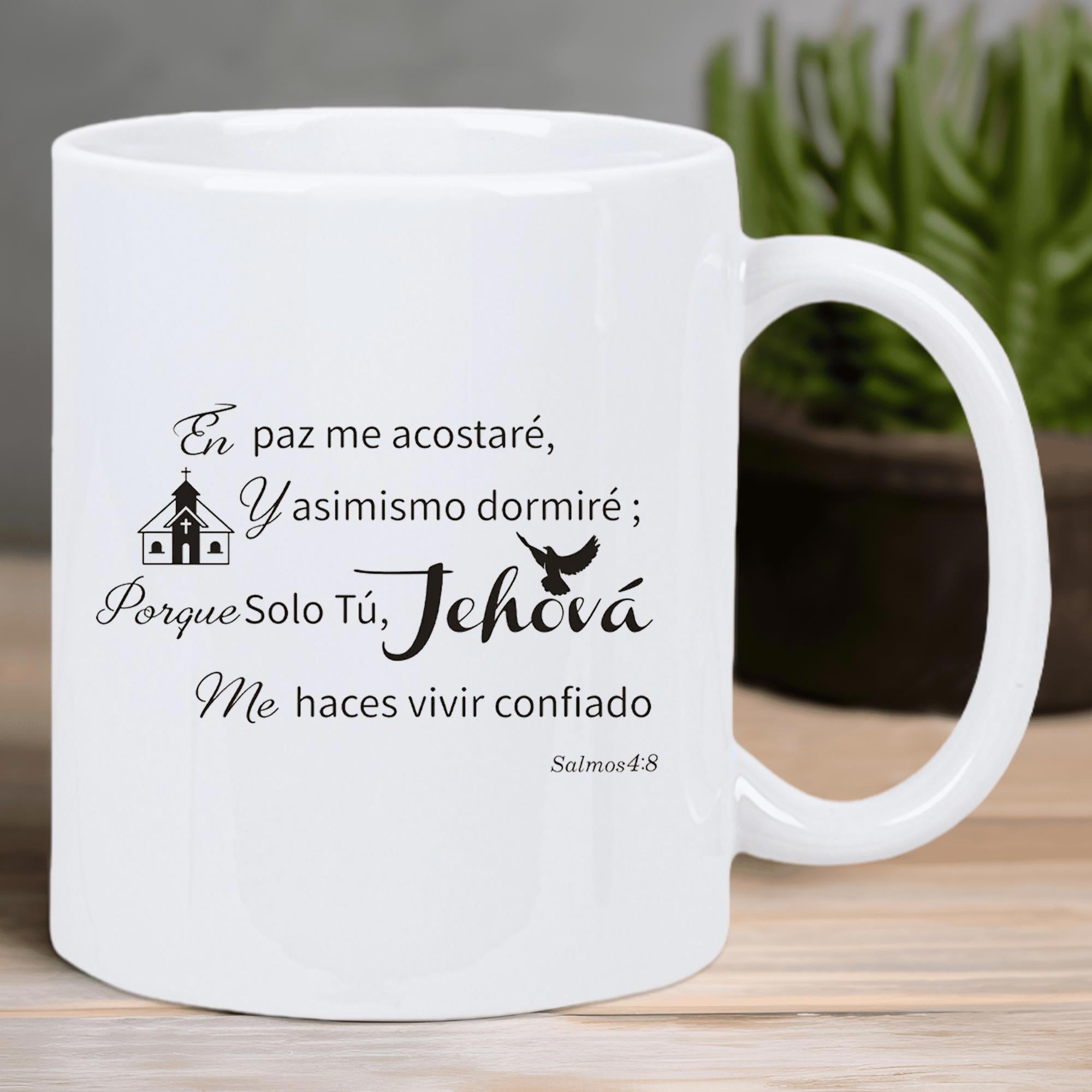 Tailorly White Ceramic 11 oz Mug - Simple Peaceful Religious Scene Featuring Flying Dove And Traditional Village Church