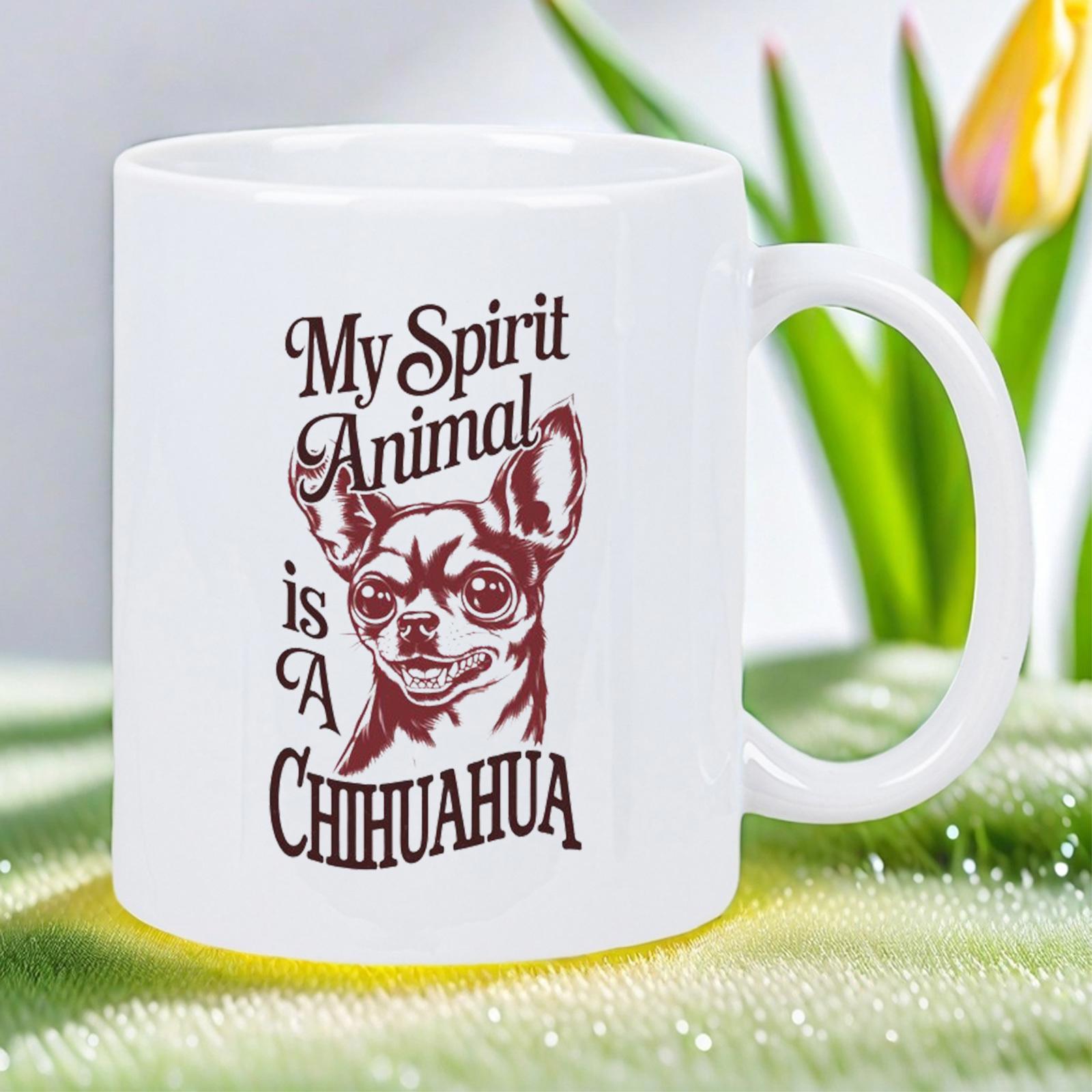 Tailorly White Ceramic 11 oz Mug - My Spirit Animal Chihuahua Hand Drawn Sketch Of Small Dog With Large Expressive Ears Chihuahua