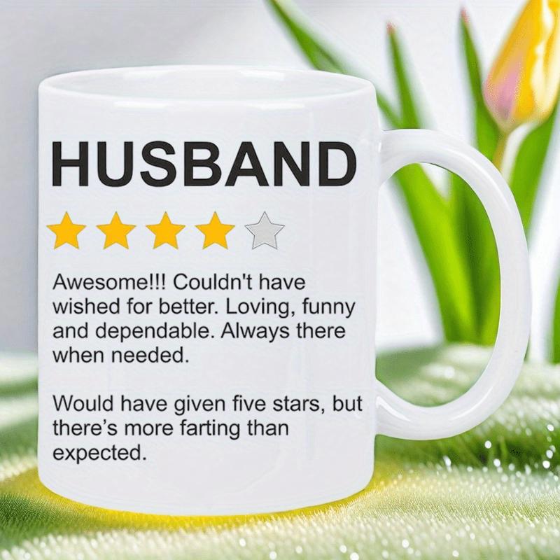 Tailorly White Ceramic 11 oz Mug - Husband Awesome Loving Funny Dependable Farting Four Glowing Yellow Stars With A Single Grey Star Mug