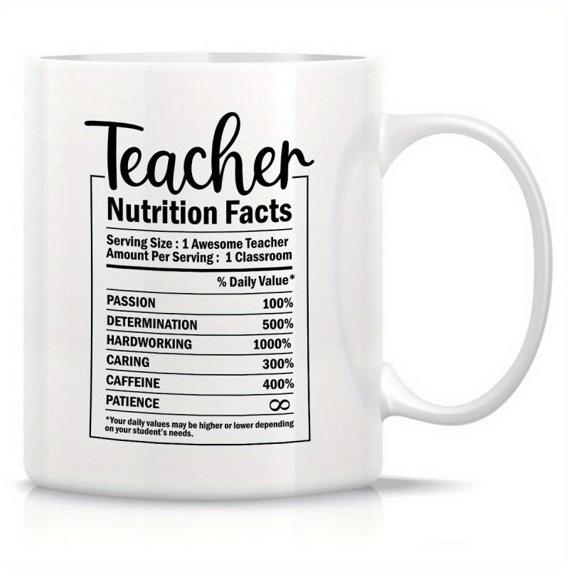 Tailorly White Ceramic 11 oz Mug - Teacher Nutrition Facts Minimalist Black Text Label Printed On A Glossy Ceramic