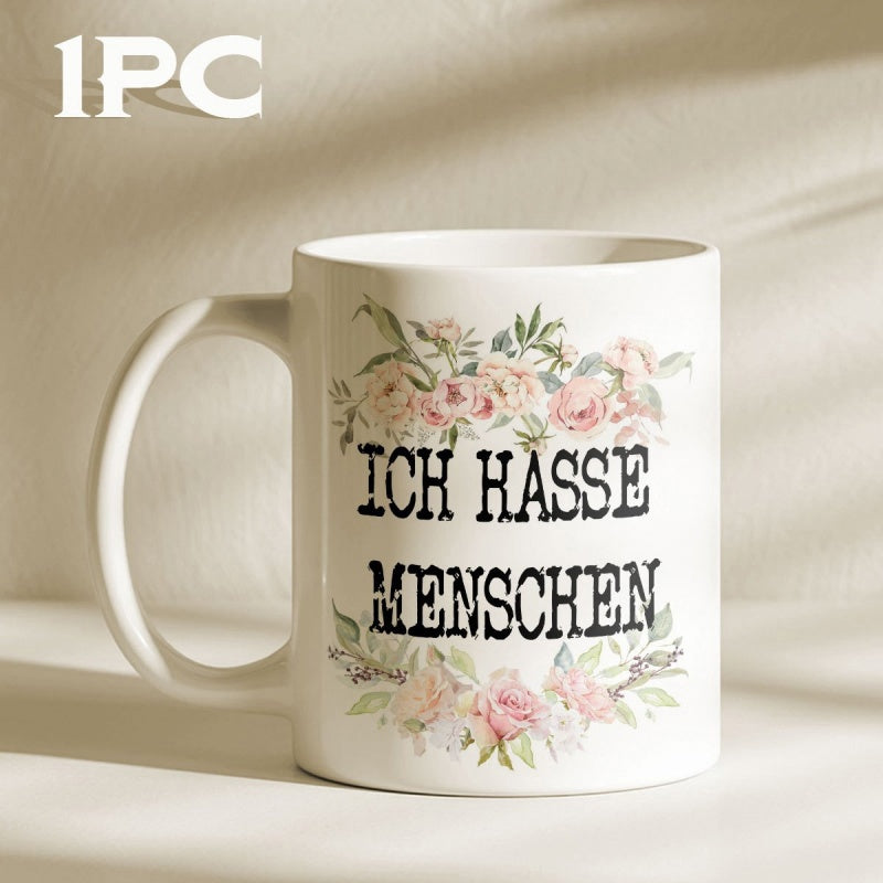 Tailorly White Ceramic 11 oz Mug - Soft Watercolor Pink Roses With Elegant Green Garden Leaves Pattern Roses