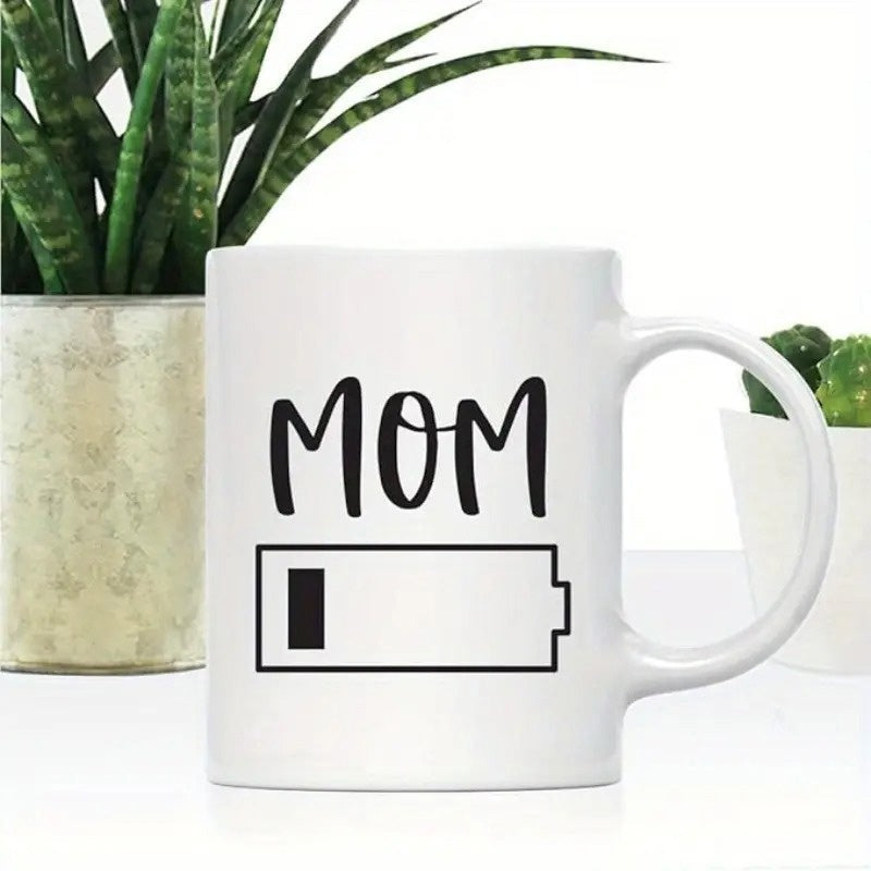 Tailorly White Ceramic 11 oz Mug - Mom Minimalist Black Line Style Depleted Power Level Frame Battery