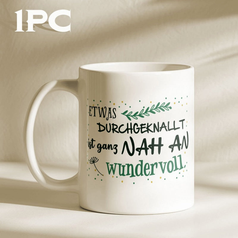 Tailorly White Ceramic 11 oz Mug - White Ceramic Material With Green Botanical Leaves And Delicate Dandelion Mug