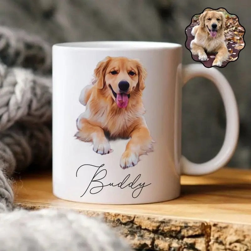 Tailorly White Ceramic 11 oz Mug - Buddy Friendly Golden Retriever Lying Down With Soft Fur Under Warm Light Dog