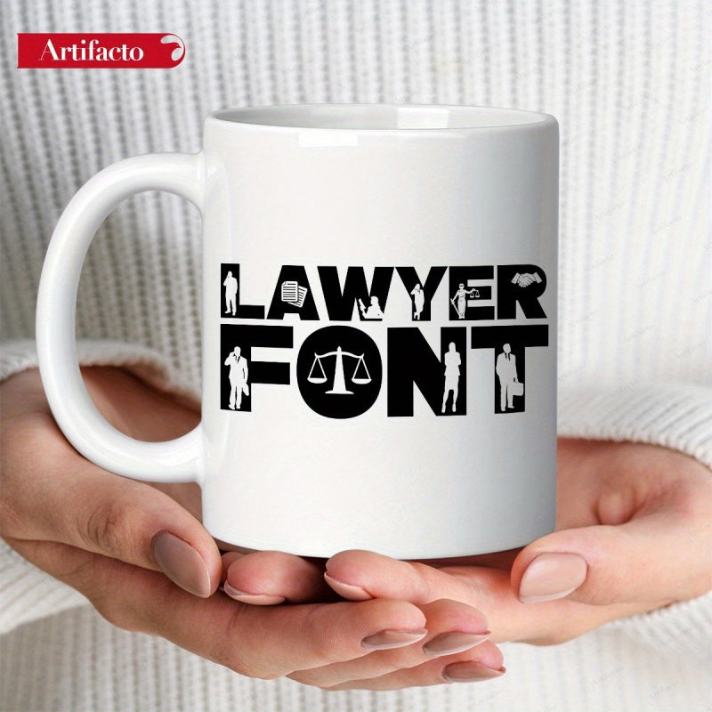 Tailorly White Ceramic 11 oz Mug - Lawyer Font Sleek Minimalist Silhouettes Representing Legal Professionals Within Bold Creative Typography Mug