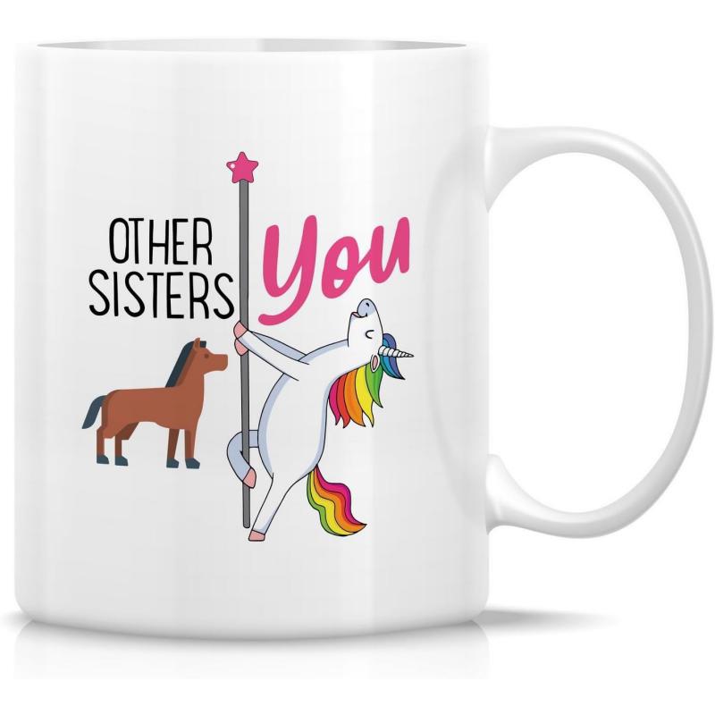Tailorly White Ceramic 11 oz Mug - Other Sisters You Rainbow Mane Dancing On A Pink Star Tipped Pole Fun Unicorn