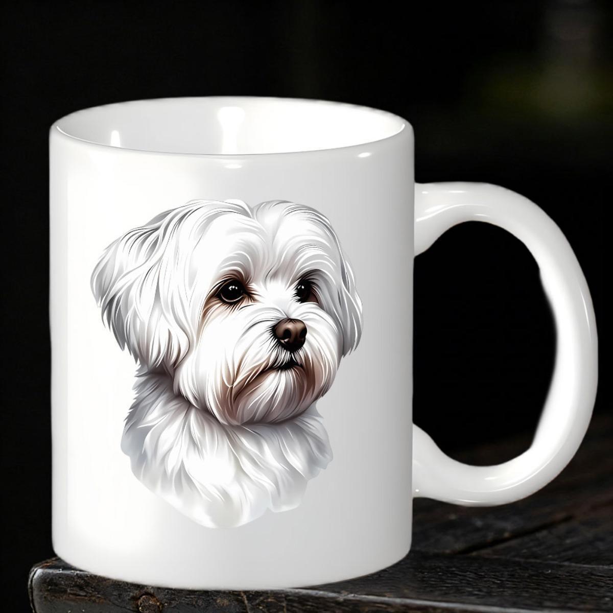 Tailorly White Ceramic 11 oz Mug - Elegant Pure White Fluffy Maltese Portrait With Realistic Soft Fur Texture Dog