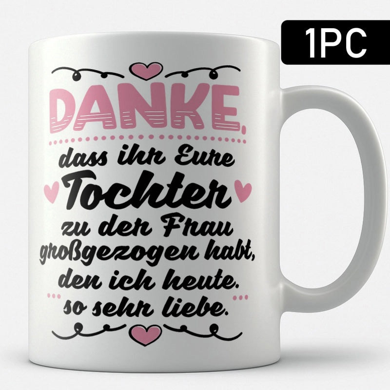Tailorly White Ceramic 11 oz Mug - Minimalist Pink Hearts Arranged Among Elegant Black Swirl Decorative Pattern Heart