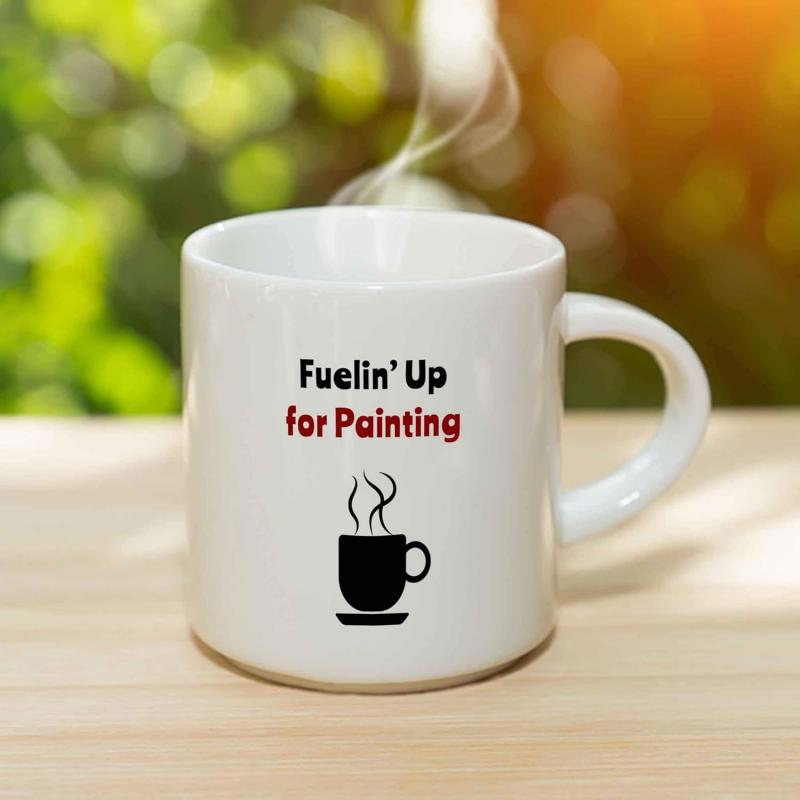 Tailorly White Ceramic 11 oz Mug - Fuelin Up For Painting Minimalist Black Icon With Wispy Rising Hot Steam Mug
