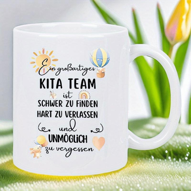 Tailorly White Ceramic 11 oz Mug - Smiling Sun And Floating Hot Air Balloon With Butterflies Among Rainbow Mug