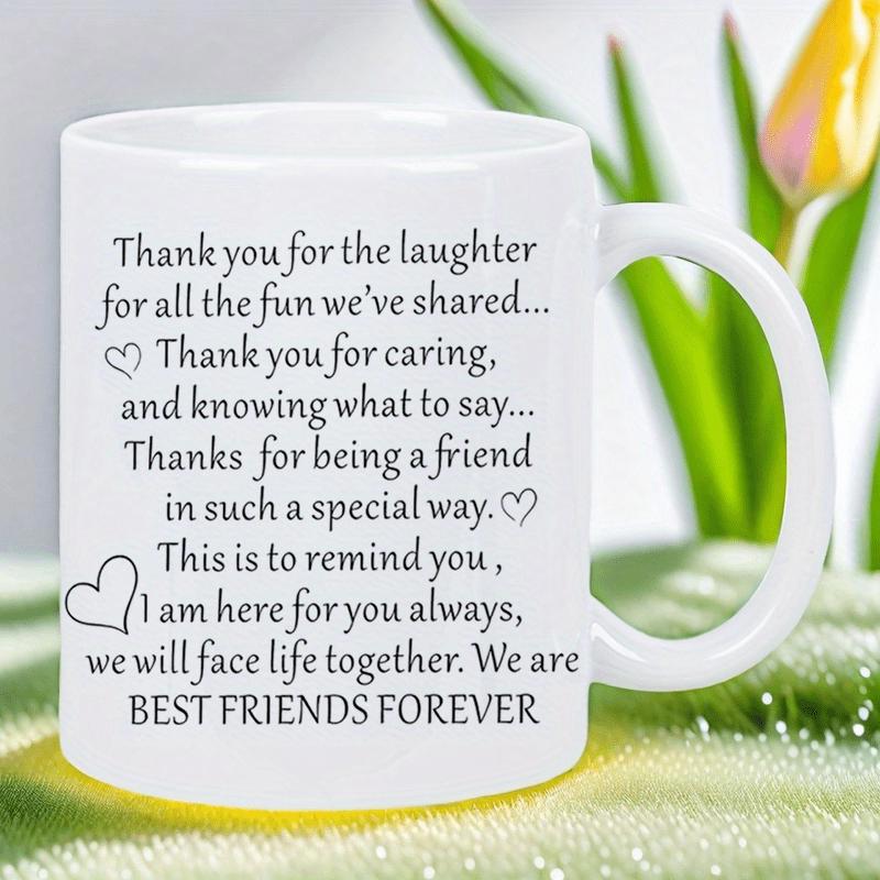 Tailorly White Ceramic 11 oz Mug - Best Friends Forever Minimalist Style With Hand Drawn Heart Icons Spaced On Ceramic Heart
