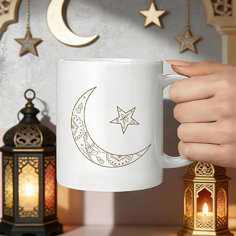Tailorly White Ceramic 11 oz Mug - Elegant Intricate Golden Mandala Pattern With Shining Stars Floating Moonlight Moon