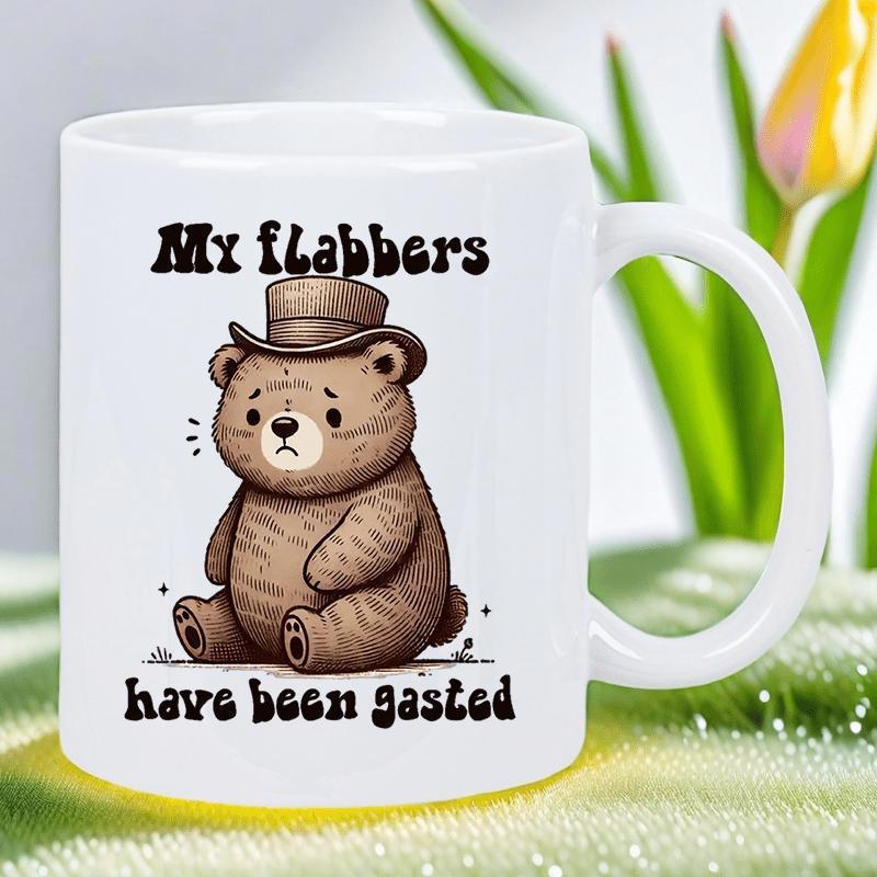 Tailorly White Ceramic 11 oz Mug - My Flabbers Have Been Gasted Adorable Brown Teddy Sitting Calmly Wearing A Small Vintage Top Hat Bear