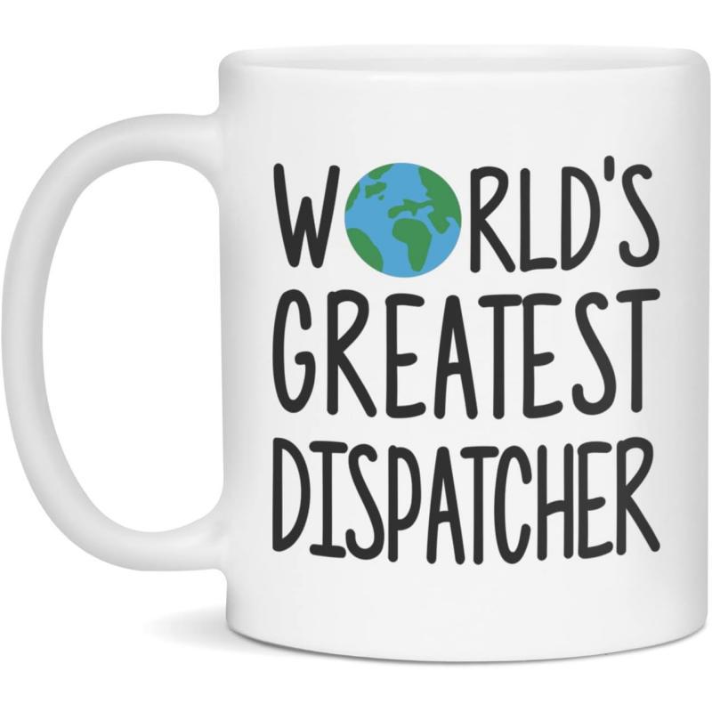 Tailorly White Ceramic 11 oz Mug - World's Greatest Dispatcher Stylized Earth Map Featuring Green Continents And Blue Oceans Globe