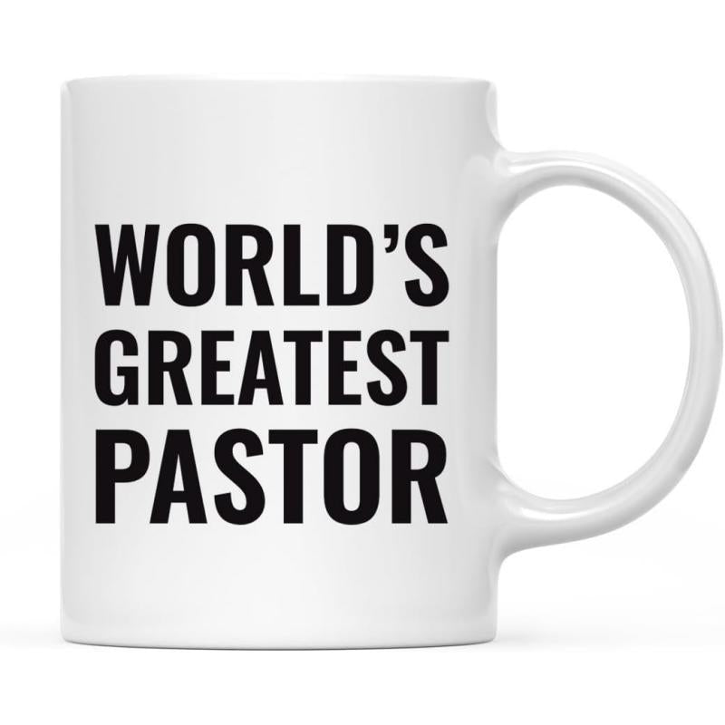 Tailorly White Ceramic 11 oz Mug - Worlds Greatest Pastor Bold Black Block Letters Centered On A Smooth Surface