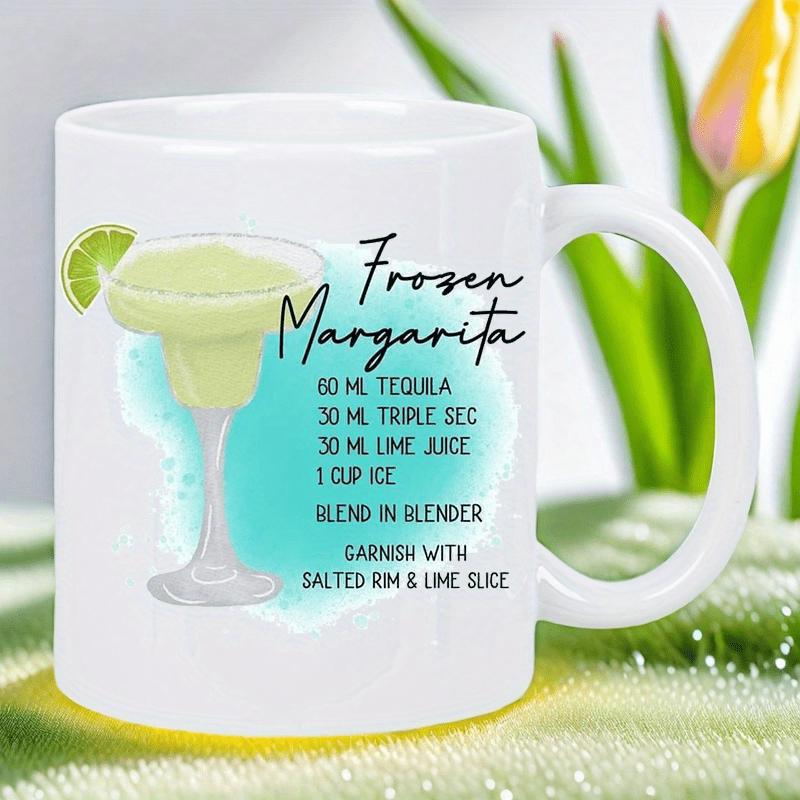 Tailorly White Ceramic 11 oz Mug - Frozen Margarita Refreshing Icy Cocktail With Lime Slice Against Soft Blue Watercolor Splash Margarita